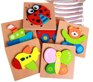 3D Eco-friendly Painted Wooden Animal Puzzles Montessori Toys Early Learning Preschool Gift Wooden Puzzle Set