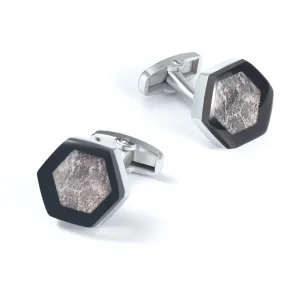 Black Hexagon Marble Silver Cufflinks