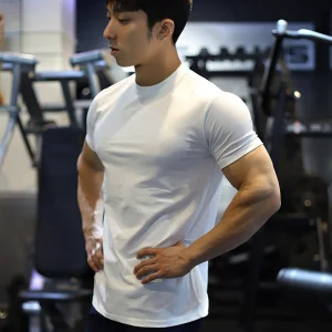 Men's Slim Fit Quick Dry Breathable Gym T-Shirt with Letter Pattern Custom Embroidery Printing Plain Solid Style Knitted Fabric