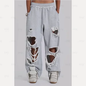 OEM Wholesale Clothing High Quality Casual Distress Plain Wide Leg Elastic Waist Autumn Sports Trendy Versatile Pants for Men