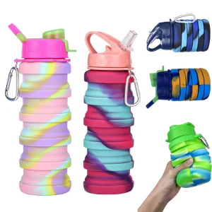 500ml Silicone Collapsible Leak Proof Sports Water Bottles BPA Free Portable Water Bottle