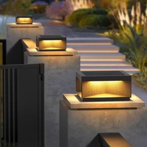 LED Pillar Light Waterproof Outdoor Solar Garden Villa Gate Lighting IP65 E27 Base Q235 Steel Warm White 3500K 50000 Hours 80