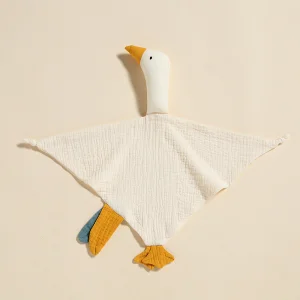 Atacado Super Macio Plush Bordado 100% Algodão Orgânico Muslin Ganso Cobertor de Segurança Macio Animal Comforter Toalha de Saliva Brinquedo