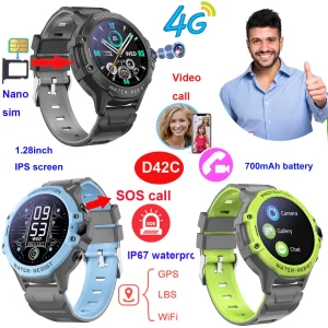 Round Screen LTE 4G Kids Children Students Girls Boys Accuracy Smart GPS Tracker Watch with panic emergency button for SOS Call D42C