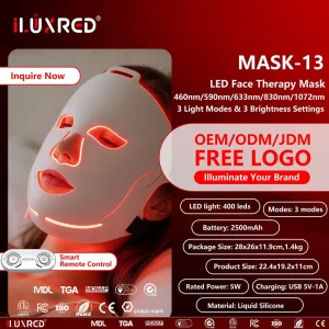460nm 590nm 633nm 830nm 1072nm 400 Máscara Facial de LED de Silicone Líquido OEM Terapia de Luz Vermelha e Infravermelha Rejuvenescimento da Pele Dispositivo de Beleza