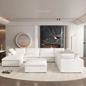 VOXHOME Living Room Apartment Hotel Furniture Soft Cloud Sofa Nordic White