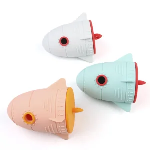 New Eco-Friendly Cartoon Style Rocket Shaped Chew Toy for Dogs Durable Silicone Interactive Food Hide Seek Puzzle Pet Toy