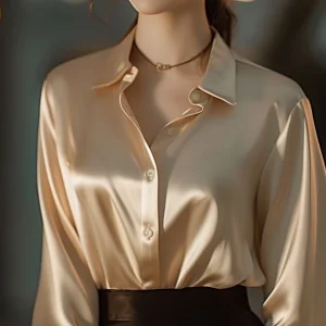 Oversized Silk Shirt Blouse Long Sleeve