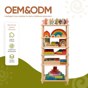 Grapat Waldorf Inspired Wooden Toys Grimms Hand Painted Rainbow Puzzle Building Block Set Montessori Educational Toys for Kids