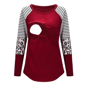 Camiseta listrada feminina por atacado para amamentação, conforto, macia, de alta qualidade, roupas de enfermagem, blusas casuais personalizadas para gestantes