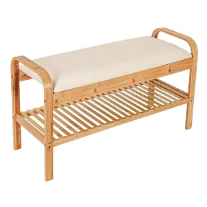 Natural Bamboo Modern Multifunction Double Tier Entryway Bench