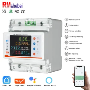 RMshebei Tuya Control Switch Smart 100A Wifi Circuit Breaker Energy Meter Kwh Earth Leakage Over/Under Voltage Protector 220V