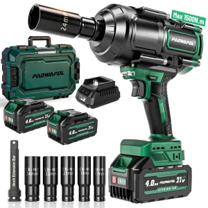 21V Brushless Impact Wrench LED Work Light 1500NM 4.0Ah Battery Cordless High Torque for RV Car Heavy Duty Truck Automotive