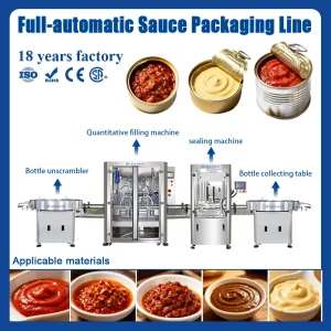 Máquina de embalagem de enchimento e selagem de latas de molho de pimenta maionese totalmente automática ou linha de produção de embalagem de enchimento de latas