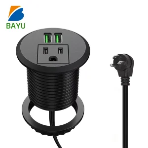 Furniture Desk Round Grommet Hole Power Socket US Standard Hidden Power Strip Recessed Draw Outlet With Usb For Home Office