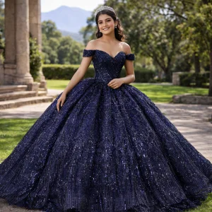 Jancember 5675 Stunning Navy Blue off the Shoulder Ball Gown Quinceanera Dresses for Girls