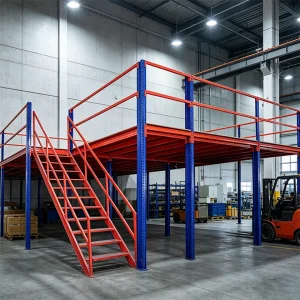 Warehouse Mezzanine Storage Rack with Staircase and Guardrails System Cold Rolled Steel Heavy Duty Anti-Rust