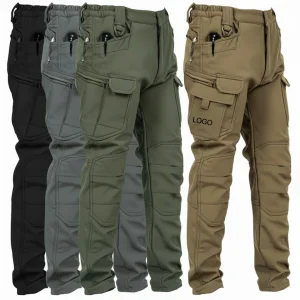 Men's Thermal Winter Hiking Fleece Lined Softshell Tactical Trousers Waterproof Windproof Outdoor Cargo Work Pants for Men