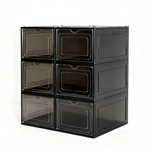 Stackable Magnetic Shoe Storage Box - Transparent Clear Plastic Entryway Organizer