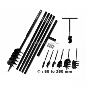 Manual 6" Garden Earth Auger with 4 Extension Tube Detachable Digging Tools Set Hand Drill Digger Post Hole Ground Auger Bit Kit
