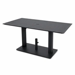 All Weather Restaurant Set Tables and Chairs Coffee Cafe Table Height All Aluminum Slats Bistro Black Metal Table