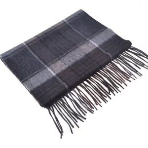 Cachecol xadrez de franjas em cashmere sustentável para mulheres
