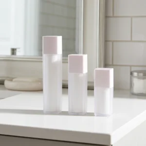 White Frosted Square Vacuum Bottle 15ml/30ml/50ml Refillable Cosmetic Serum Lotion Travel Skincare Packaging