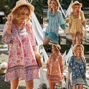 Vestido solto confortável decote em V