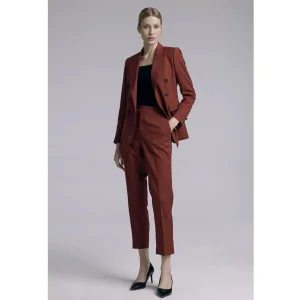 Conjunto de duas peças de marca atacadista para mulheres, combinado com calças cropped slim, blazer feminino de lapela alta e dupla para uso oficial