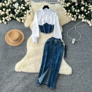 Fashion Two-Piece Denim Skirt Set