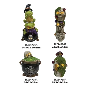 High-Quality Halloween Decorations Spooky Stacked Witch Frogs Skeleton Skull Fiber Clay Home Decors