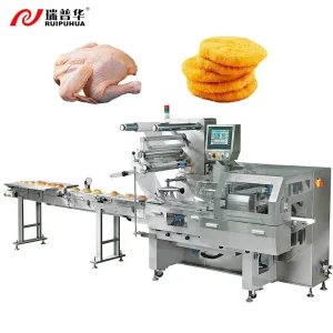 Máquina de Embalagem em Fluxo para Alimentos Congelados com Embalagem de Bandeja para Hambúrgueres, Bolinhos, Frutas e Legumes Frescos Congelados