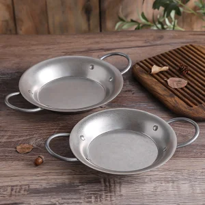 Korean Frying Pan Stainless Steel Frying Pan with Double Handle Cooking Pot Seafood Rice Pans Non Stick Skillet Kitchen Cookware
