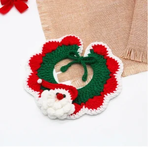New Design Cute Christmas Pet Accessories Adjustable Dog Cat Knitting Bandana Scarf Collar