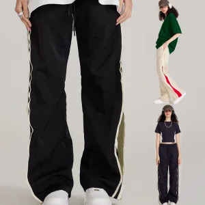 High Quality 155GSM Summer Thin Double Zipper Contrast Woven Pants American Fashion Brand Wide Leg Street Dance Trousers
