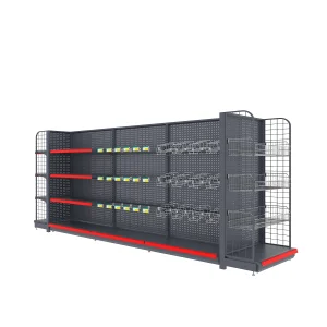 Heavy Duty Double-Sided Snack Shop Shelves Perforated Supermarket Display Rack Metallic Material