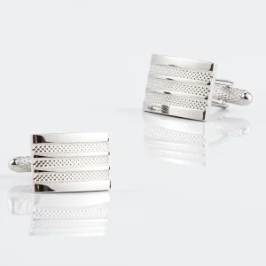 Silver Craved Strips Cufflinks