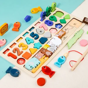 4-in-1 Fishing Building Blocks Game Early Educational Intelligence Development for Children Baby Number Shape Educational Toys