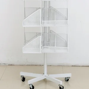 White Five Layer Adjustable and Net Storable and Rotatable Squares of  Metallic Display Rack With 5 Wheels