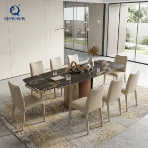 Mesa de Jantar Extensível com Topo de Pedra Sinterizada da Fábrica de Foshan, Guangdong para 8 Cadeiras