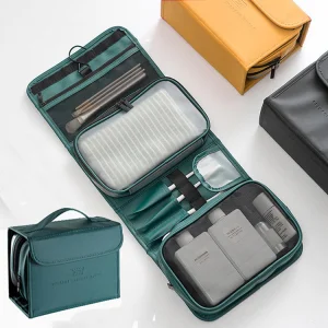 Large Capacity Fashionable Waterproof Travel Makeup Bag New Design PU Foldable Hanging for Toiletry Bags Zipper Cosmetic Bags