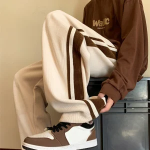 Men's 2026 Autumn Side Stripes Sport Casual Loose Sweatpants 100% Cotton Straight Cut Corduroy OEM Service XL Size Long Pants
