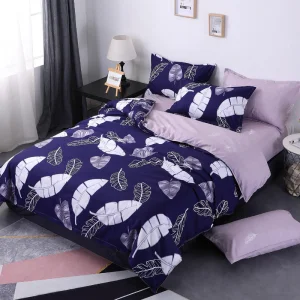 Vietnam Hot Selling 90GSM Navy Blue Color Printed Leaves Microfiber Made in China Home Textile