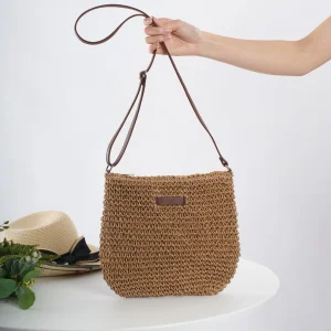 Handmade Woven Paper Straw Crossbody Handbags Leather Shoulder Strap Tote Bag Luxury Ladies Designer Handbag for Women Summer Beach Travel