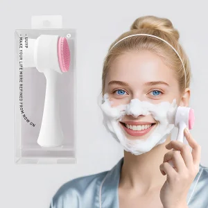 In Stock 2-in-1 Multifunction Nylon And Silicone Facial Cleansing Brush Plastic Face Cleanser With Logo/Pattern Labeling