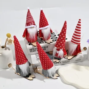 Wholesale Christmas Skiing Gnome Ornaments | Handmade Knit Hat Plush Decorations Suppliers, Factories
