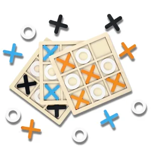Jet Wooden XO Tic-Tac-Toe Puzzle Toy Educational Learning Board Game with 100pcs for 5-7 Years Kids Unisex