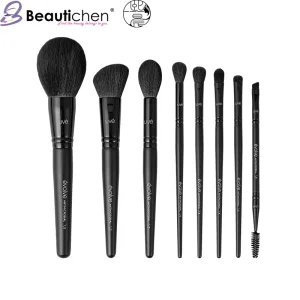 Beautichen 8PCS Black Wood Handle Fiber Bristles Brush Set - Powder/Contour/Highlight/Eyeshadow/Brow Brushes Full Kit, Factory Direct Wholesale