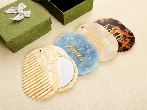DOWELL Elegant Engraved Name Mirror Comb Custom Acetate Handmade Eco-Friendly Gift Box Personalized Hair Comb Bridesmaid Gift