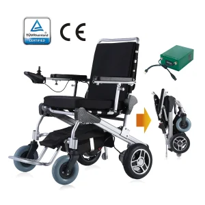 10 Inch Rear Wheel Power Electric Folding Wheelchair, Durable Medical Powerchair, Super Light E-Wheelchair, Designed for Indoor and Limited Outdoor Use.